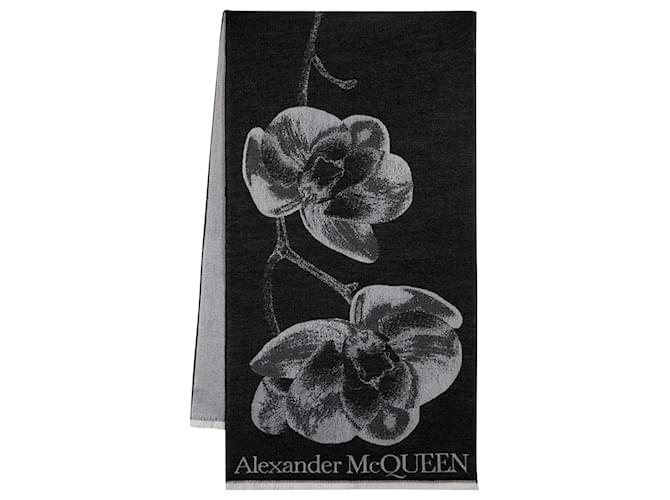 Orchideen-Schädel-Schal – Alexander McQueen – Wolle – Schwarz  ref.990055