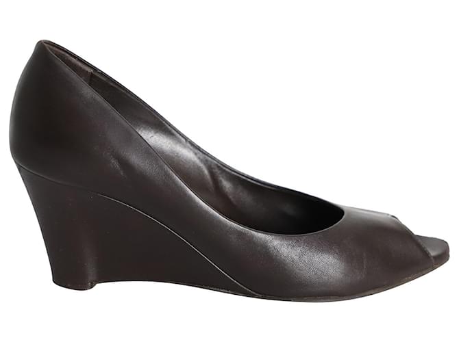 Salvatore Ferragamo Zapatos de tacón con cuña y punta abierta en cuero marrón Castaño  ref.990079