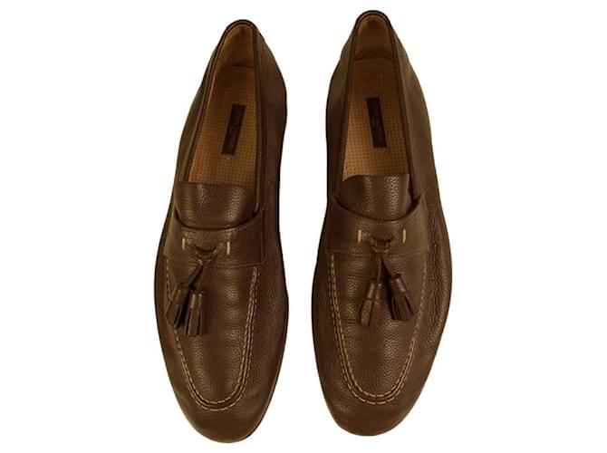 Louis Vuitton Mens Gray Leather Tassel Detail Driving Loafer Shoes