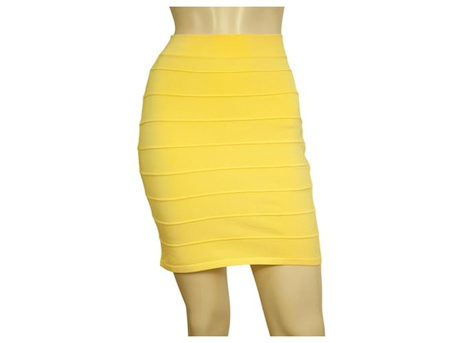 NTW BALMAIN Above knee mini bandage stretch hip hugger yellow skirt  Sz 36 Viscose  ref.990322