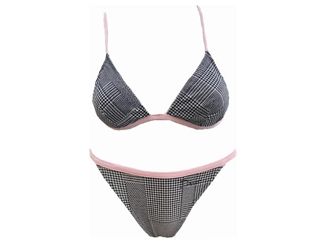 Großartiger Christian Dior 2-teiliger Bikini-Badeanzug aus der John Galliano-Ära! Schwarz Pink Weiß Mehrfarben Polyamid  ref.990357