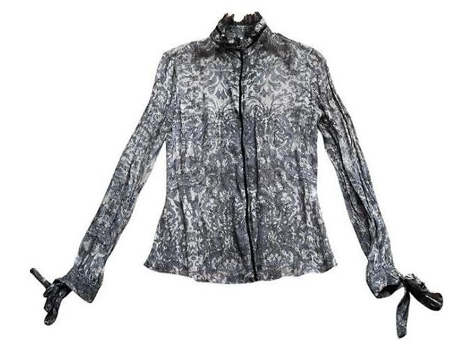 Camicetta Elie Tahari in seta stampata con pizzo e velluto Nero Blu Grigio