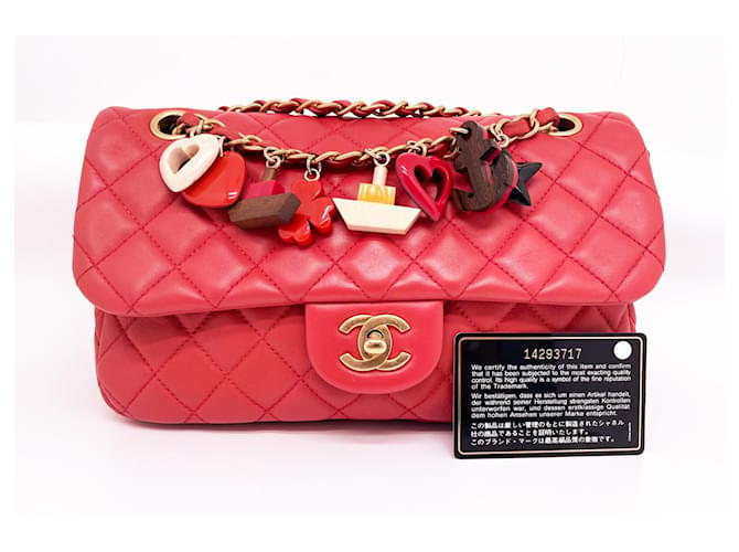 Timeless Chanel Limited Edition Quilted Red Bag With Charms