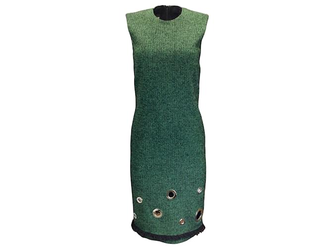 Moschino Green / Black / Silver Grommet Detail Sleeveless Wool Shift Dress  ref.990823