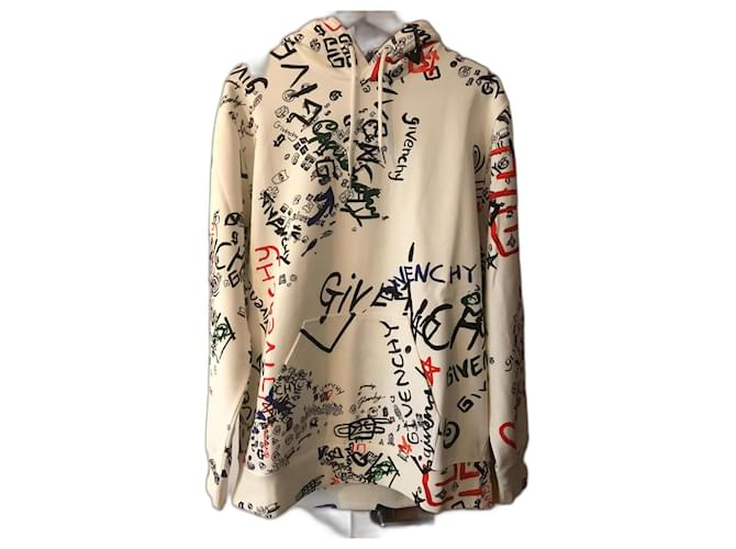 Givenchy Sweat à capuche graffiti blanc cassé Coton  ref.990846