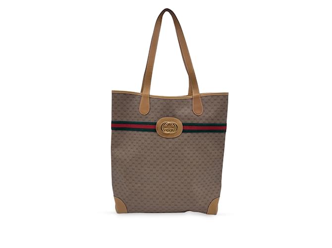 Gucci Borsa shopping in tela con monogramma GG vintage beige a righe  ref.990860