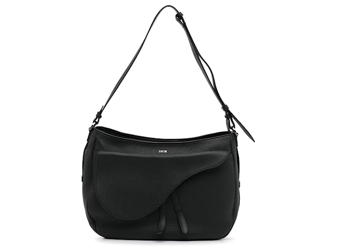 Dior Black Vertical Saddle Chain Crossbody Bag Leather Pony-style