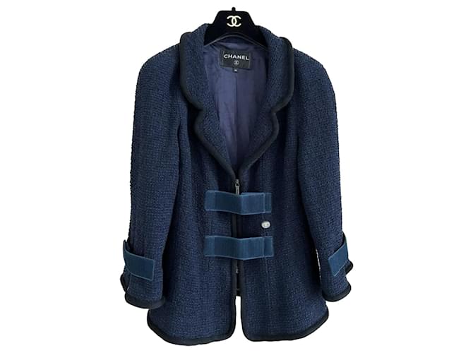 Chanel Jaqueta de tweed da coleção Robot Azul marinho  ref.991083