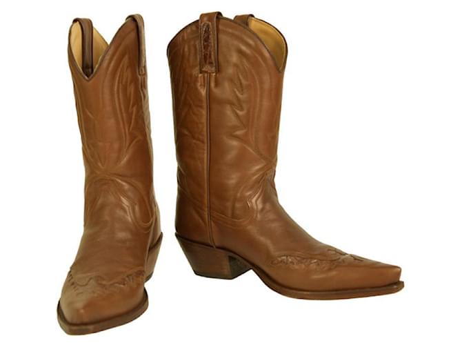 Autre Marque TONY MORA Vintage 2104 Leather Brown Cowboy Boots with embroidery 40  ref.991109