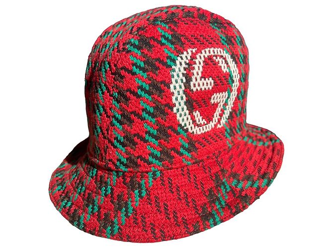 Gucci Fedora Hut aus roter Wolle Grün