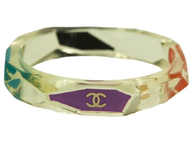 Bracelet jonc CHANEL CC Logo en résine transparente et manchette hexagonale multicolore  ref.991114