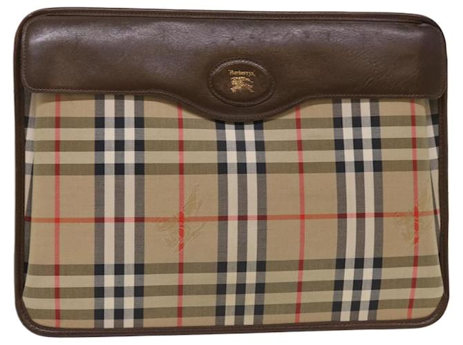 Autre Marque Burberrys Nova Check Clutch Bag Canvas Beige Brown Red Auth ac2005 Cloth  ref.991142
