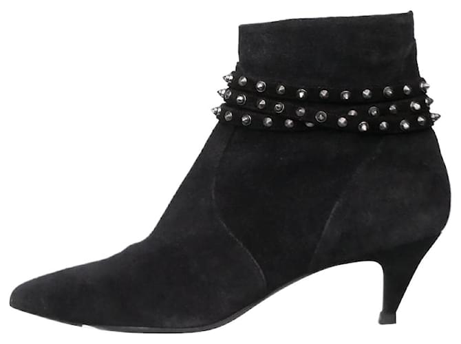 Saint Laurent Black suede studded ankle boots - size EU 37  ref.991284
