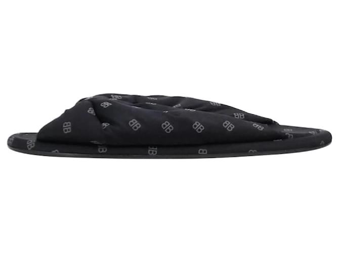 Balenciaga Schwarze, reflektierende Pantoffeln aus wattiertem Jersey mit BB-Print – Größe EU 38.5 Blau  ref.991285