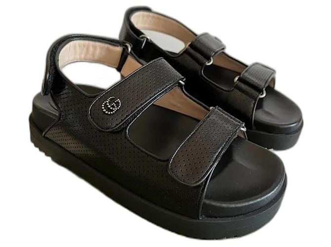 Trendige Sandalen/ Papa-Schuhe von Gucci Schwarz Leder  ref.991293
