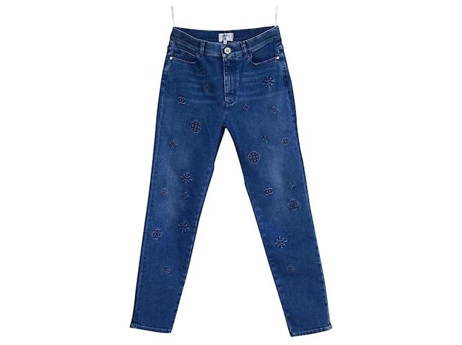 Chanel raro 2021 Jeans com logotipo em relevo Azul John  ref.991365