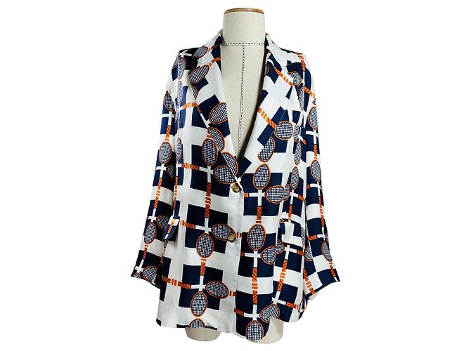 La Prestic Ouiston Blazer Racket in seta oversize Multicolore