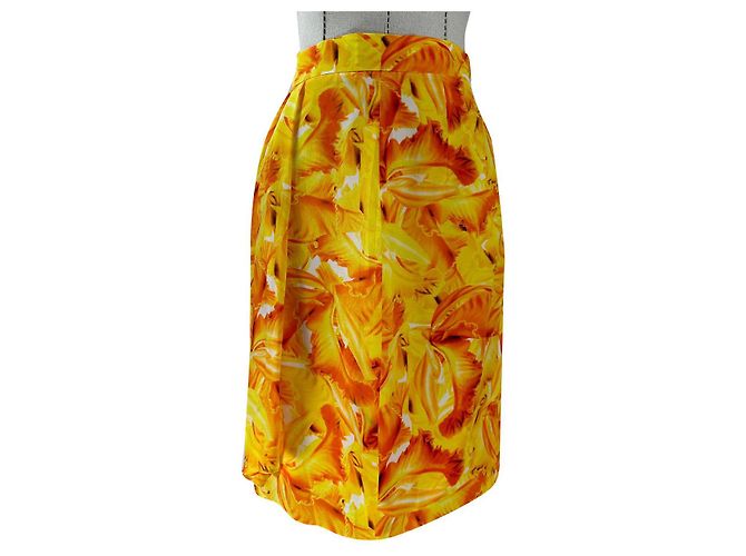 Gonna midi in seta Escada Gialla Multicolore Giallo