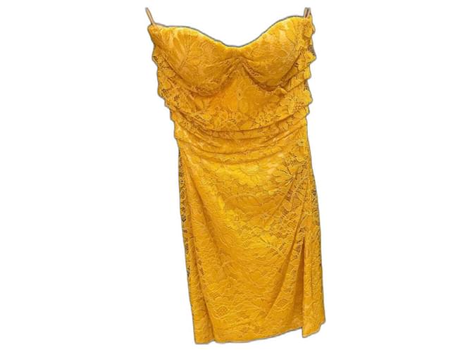 Dolce & Gabbana Vestido tubinho Amarelo Renda  ref.991589