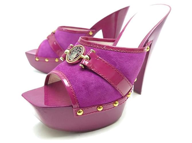 VERSACE DSF SHOES719Q 39 LEATHER AND SUEDE HEEL SANDALS FUSHIA SHOES Fuschia  ref.991688