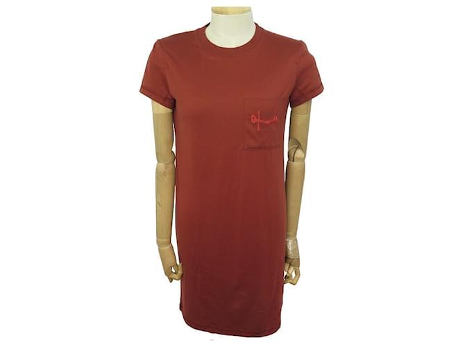 Hermès NEW HERMES EMBROIDERED POCKET TSHIRT DRESS RED TERRACOTTA S 36 dress Cotton  ref.991698