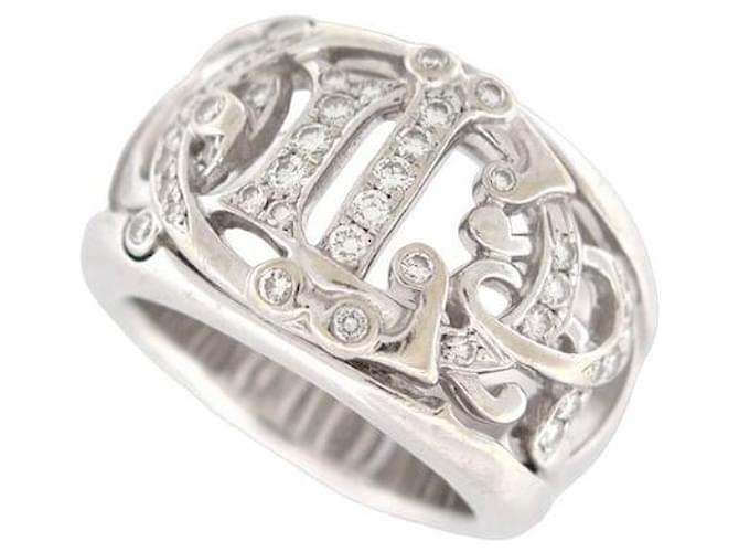 CHRISTIAN DIOR-LOGO-RING-SET MIT 50 Diamanten aus Weißgold 18k t 57 Goldener Ring Silber  ref.991733