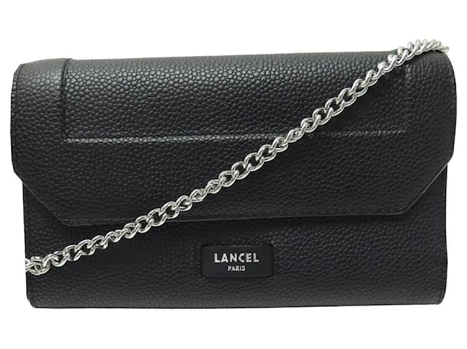 Vintage hand or shoulder bag 70s Lancel black and burgundy leather