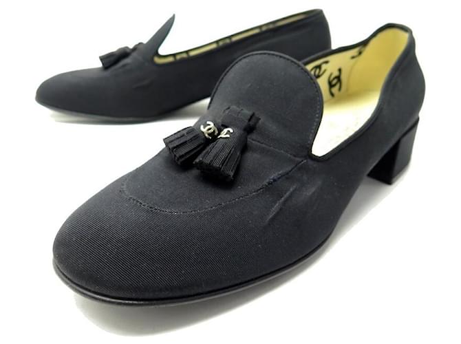 CHAUSSURES CHANEL MOCASSINS PAMPILLES 41 LOGO CC TOILE NOIRE LOAFERS SHOES Tissu  ref.991801