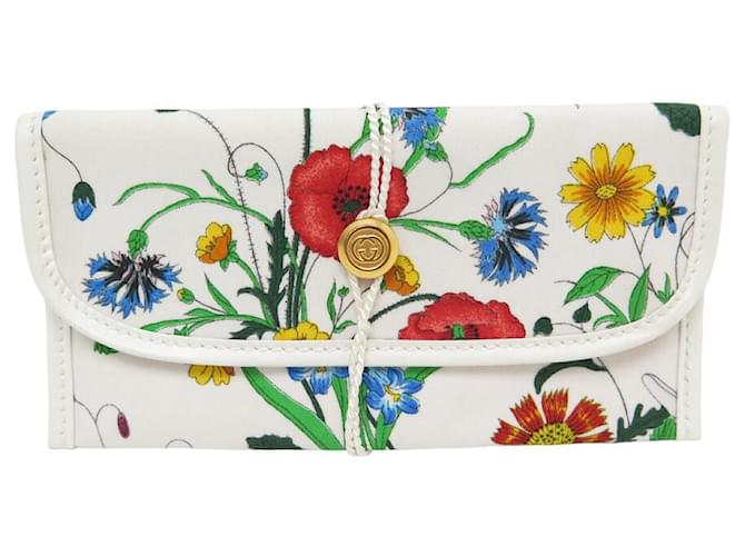 VINTAGE MINI POCHETTE GUCCI A MAIN TOILE FLEURS SAC CANVAS FLOWERS POUCH Blanc  ref.991830