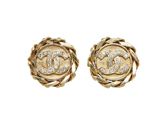 Chanel CC Rhinestones Clip On Earrings Golden Metal ref.991884