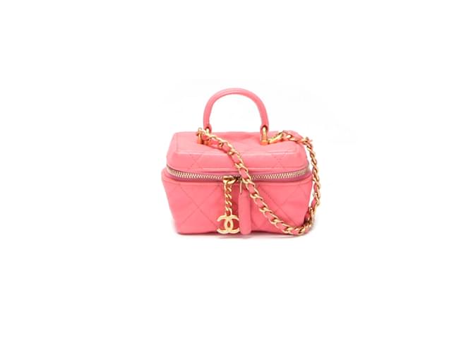 Pink Quilted Caviar Small Vanity Case on Chain Gold Hardware, 2021