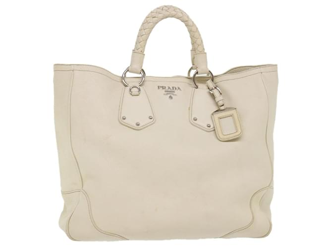 PRADA Hand Bag Leather White Auth ar9846  ref.992323