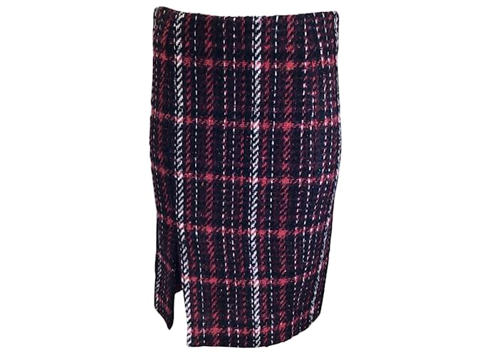 Marni Red / Black Multi Plaid Wool Tweed Pencil Skirt Multiple colors  ref.992684