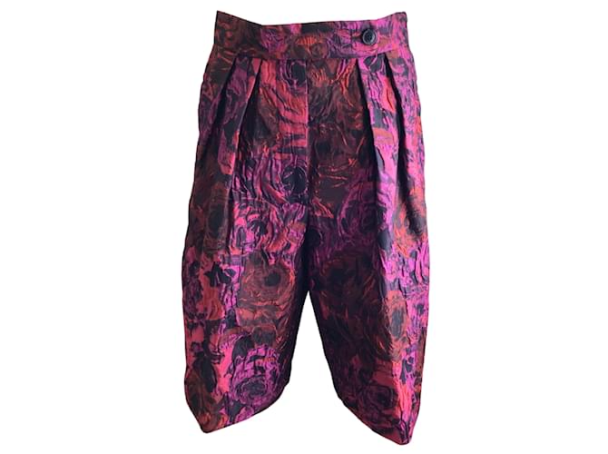 Dries van Noten Fucsia / rojo / Pantalones cortos de jacquard con flores multicolores morados Sintético  ref.992686