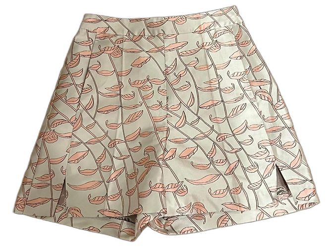 Topshop Satin Shorts Weiß Rosa Blattmuster