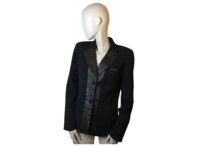 Autre Marque Striped wool and leather jacket Marine Babini Black  ref.992710