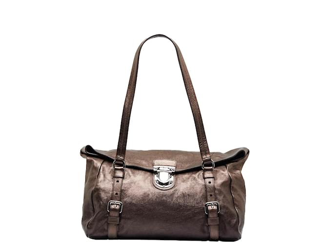 Prada Vitello Lux Foldover Shoulder Bag BR3901 Brown Leather  ref.992730