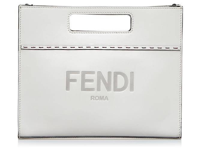 Fendi White Mini Logo Debossed Shopper Bag Leather Pony-style calfskin  ref.992796
