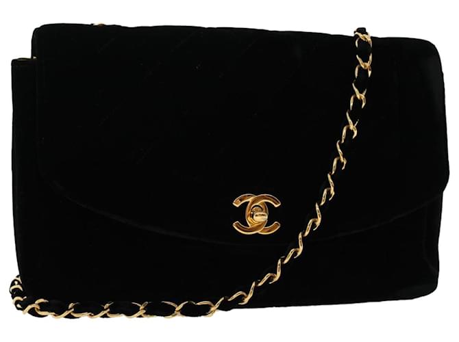 Chanel Matelassé 25 Sac à bandoulière Chain Diana Coton Noir CC Auth 47581A  ref.993409