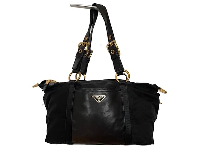Prada Handbags Black Leather Nylon  ref.993438