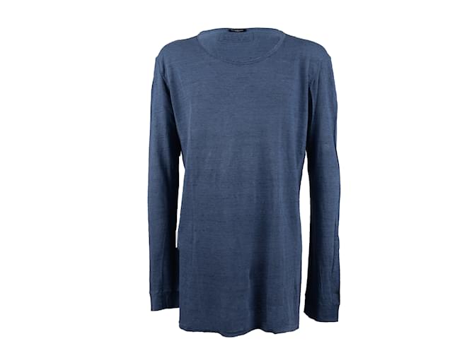 Balmain T-shirt à manches longues Lin Bleu  ref.993549