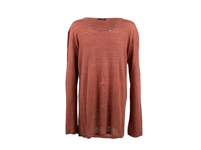 Balmain Distressed Long Sleeve T-shirt Orange Linen  ref.993551