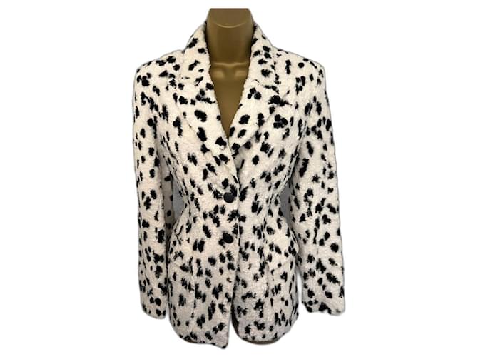 Karen Millen Womens Rare Vintage Black & White Faux Fur Longline Jacket UK 12  ref.993587