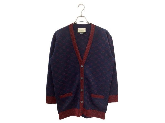 ***GUCCI Strickjacke mit glitzerndem GG-Logo Marineblau