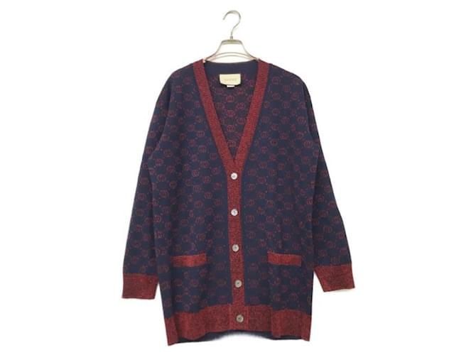 ***GUCCI  Interlocking G lame knit cardigan Red Navy blue Polyester Wool Nylon  ref.993684