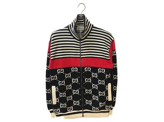 ***GUCCI  GG HIGH NECK KNIT ZIP CARDIGAN Navy blue Cotton  ref.993716