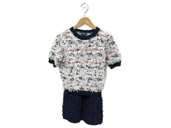 CHANEL Short sleeve fancy knit cut and sew & skirt setup White Cotton  Polyester Nylon Rayon ref.993757 - Joli Closet