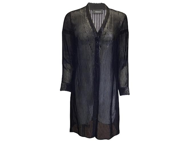 Vestido túnica de seda transparente y lúrex a rayas negras Akris Negro Sintético  ref.993815