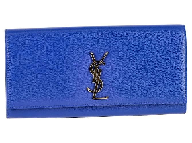 Lange Clutch mit klassischem Monogramm von Saint Laurent aus blauem Leder  ref.993871