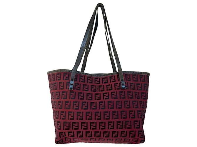 FENDI Zucchino Hand with Pouch 2447.8BH056.029 handbag Red Leather  ref.993923
